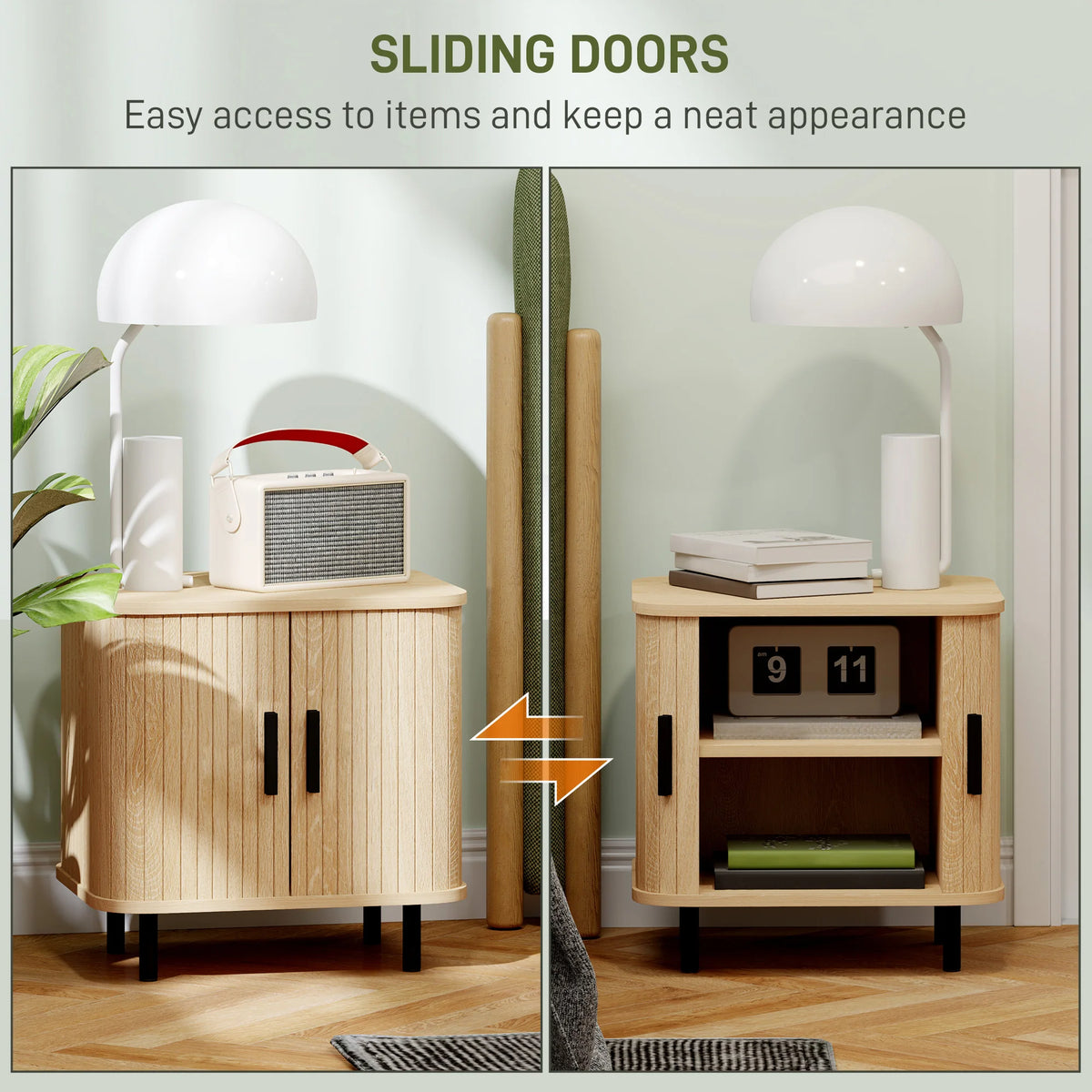 Nightstand with Sliding Doors and Metal Legs