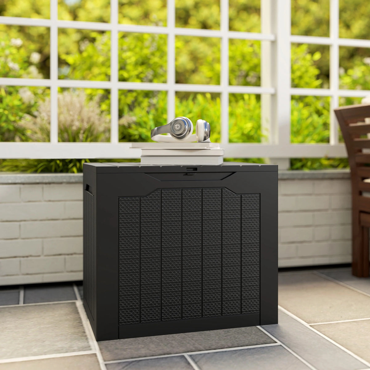 97L Outdoor Plastic Garden Storage Box with Handles, Black