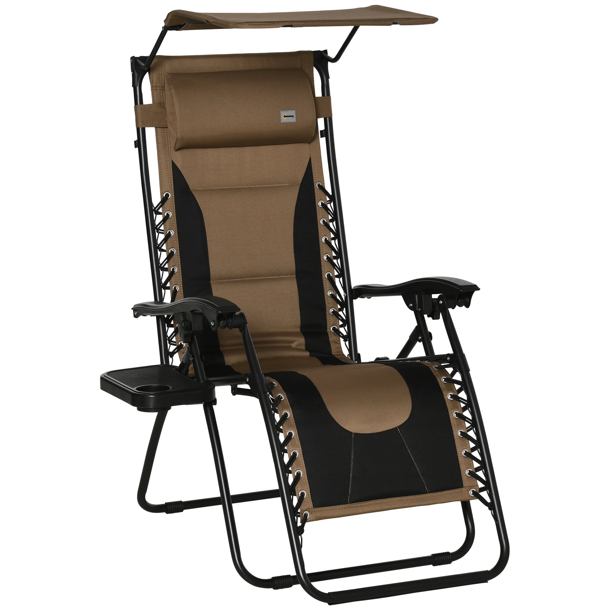 Zero Gravity Folding Lounger Chair with Canopy, Cup Holder Tray and Removable Headrest Cushion