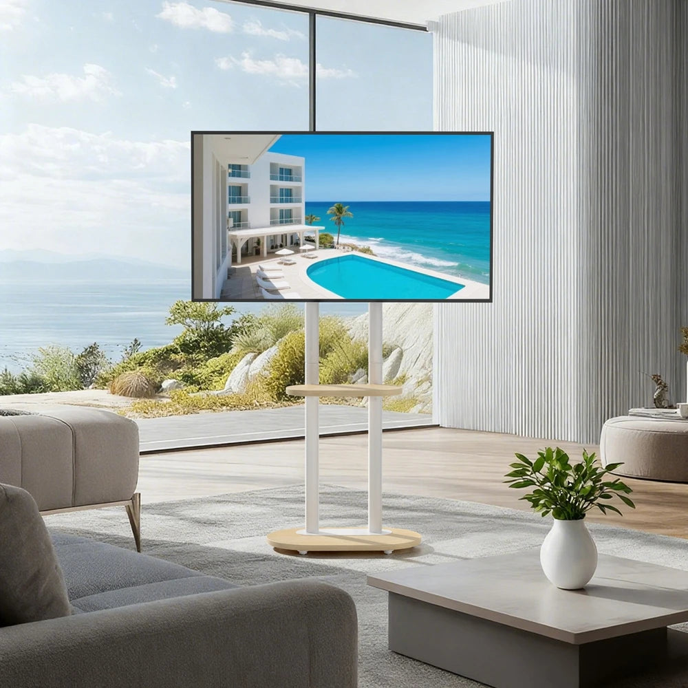 Height Adjustable Rolling TV Floor Stand with Shelves and Wheels for 40-75 Inch TVs, 60kg Capacity
