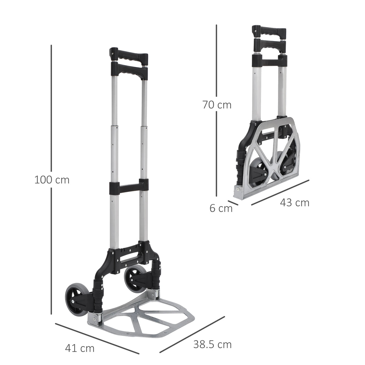 Heavy Duty Aluminium Foldable Hand Truck Trolley, 70KG Load Capacity