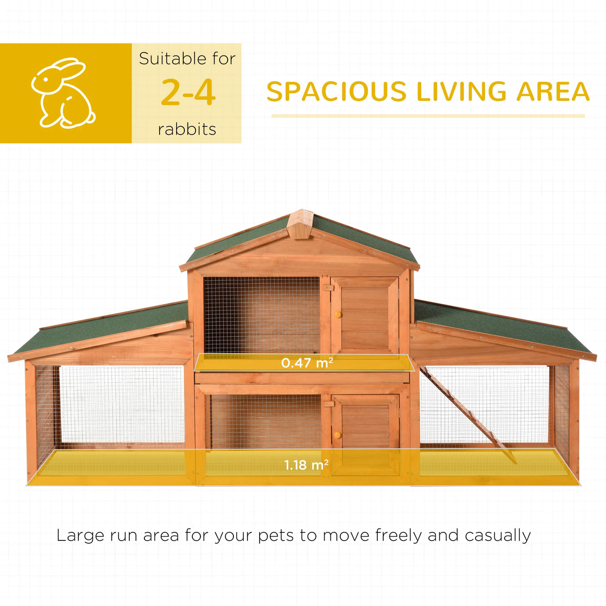 2-Tier Fir Wood Rabbit Hutch with Run, for Guinea Pigs and Small Animals