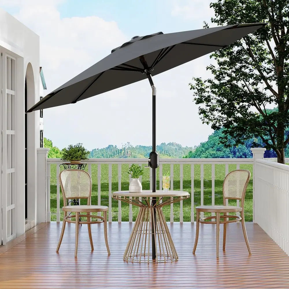 2.7m Garden Parasol with Crank, Tilt and Protective Cover, UPF 50, 8 Ribs, Grey