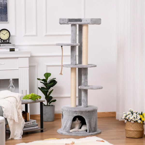 Cat Tree Kitten Tower with Scratching Post, Condo and Plush Perches, Grey