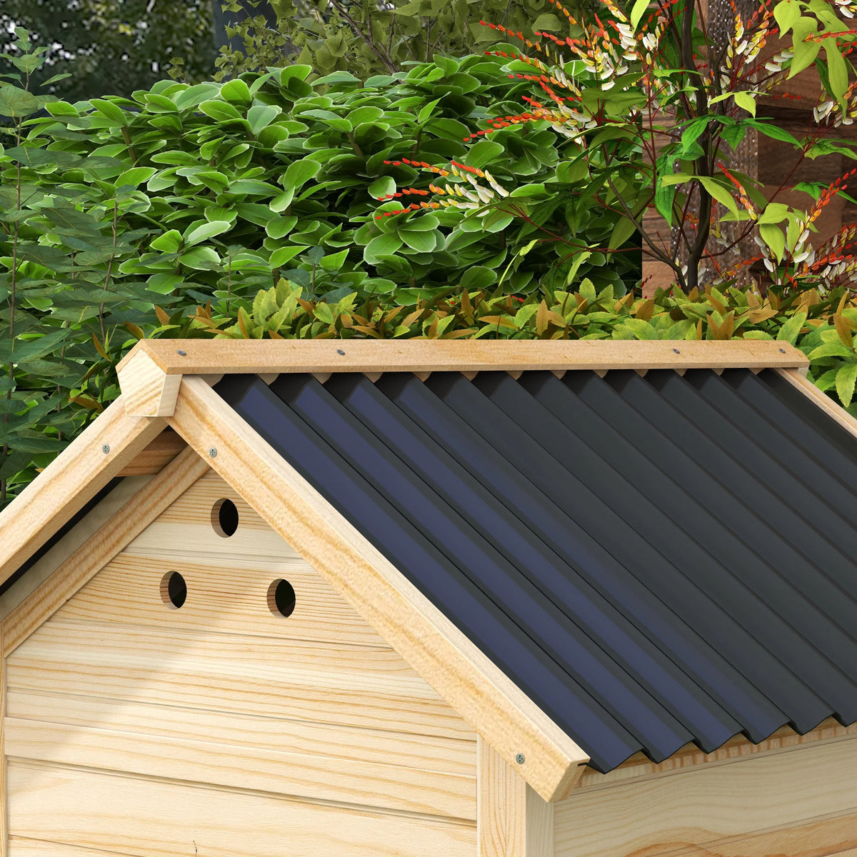 Wooden Duck House with Openable Roof Removable Floor Ramp Side Door Sloped Roof and Vents Fir Wood