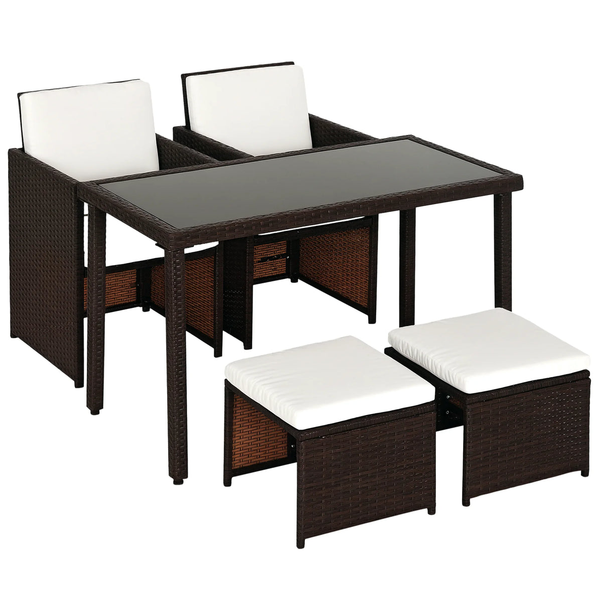 2 Seater Rattan Cube Garden Furniture Set, Rattan Set with Cushions, Outdoor Table and Chairs with 2 Armchairs