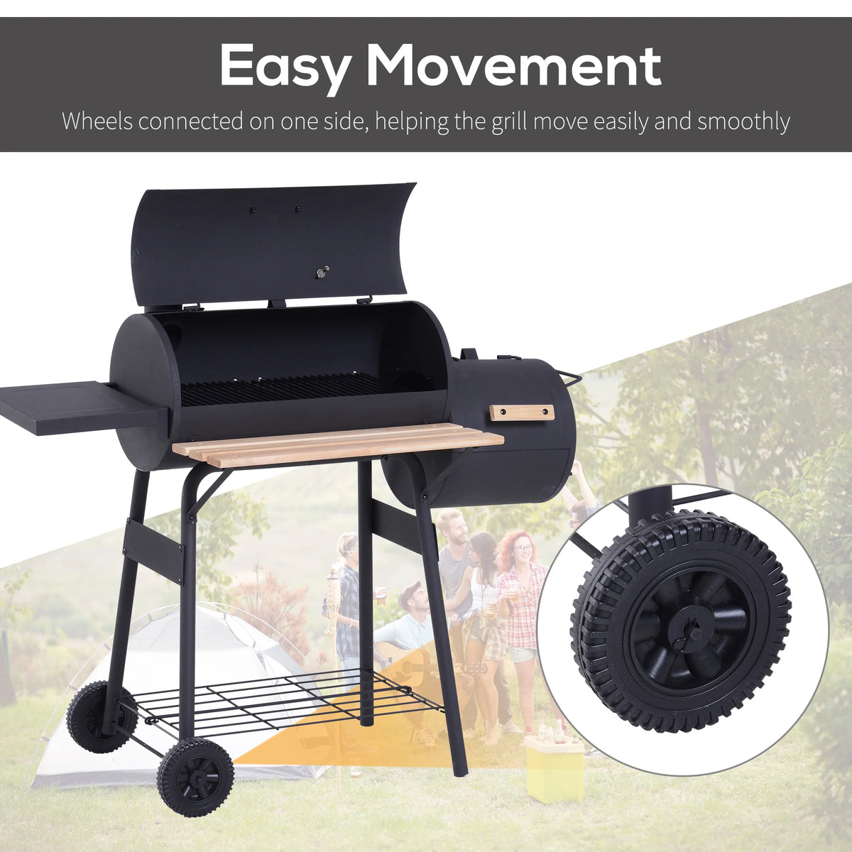Portable Charcoal BBQ Grill with Offset Smoker Combo, Steel