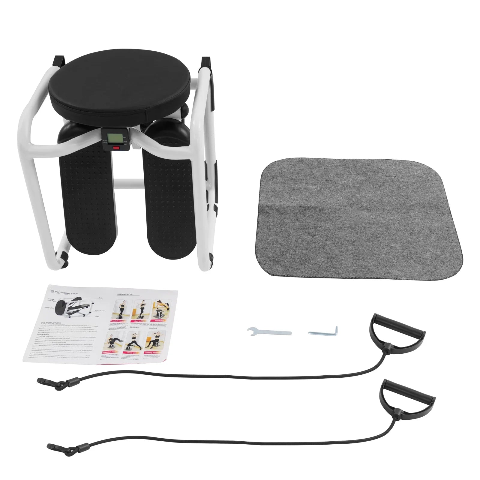 Mini Hydraulic Stepper with Resistance Bands LED Display 150kg Capacity for Home Fitness Legs Arms Waist