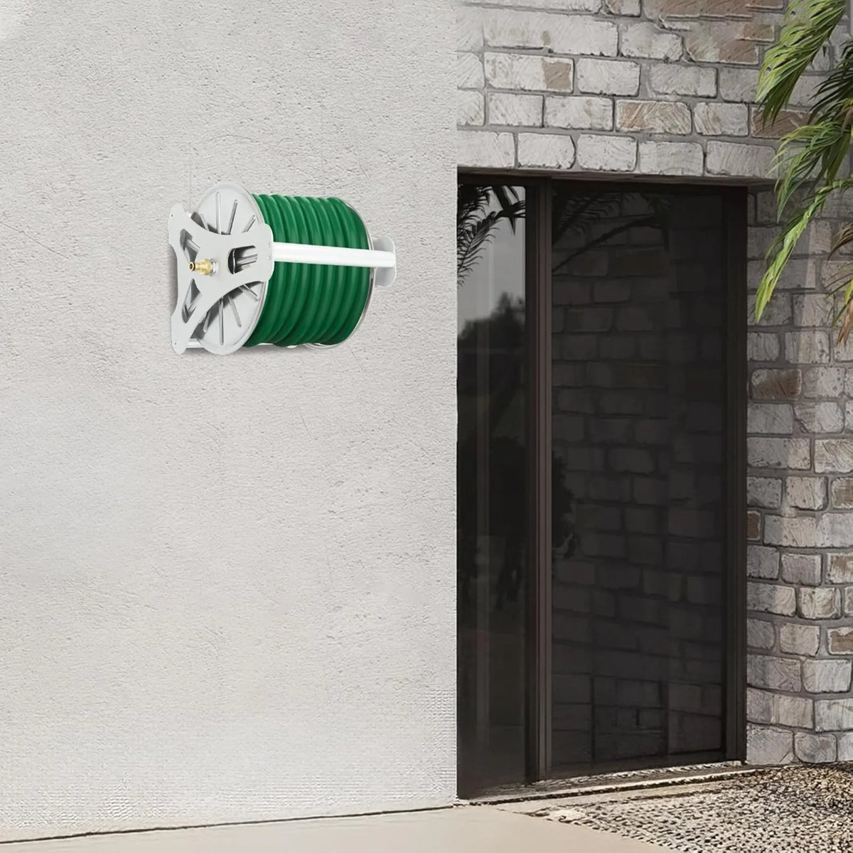 Stainless Steel Garden Hose Reel 360° Rotatable Handle Wall Mounted or Freestanding for Home Garden Lawn