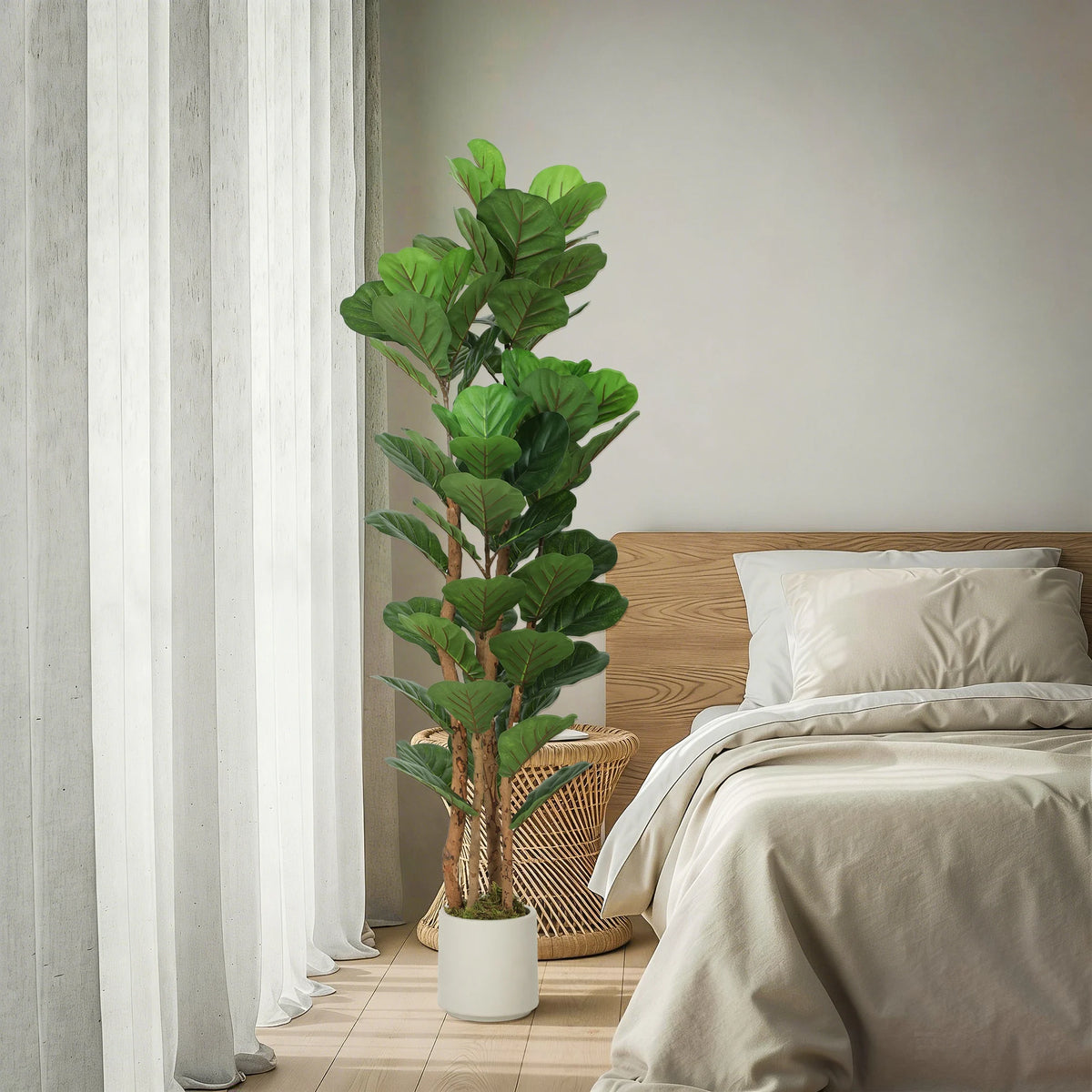 Artificial Fiddle Leaf Fig Tree 150cm with PEVA Real Touch Leaves and Solid Wood Trunks in Pot