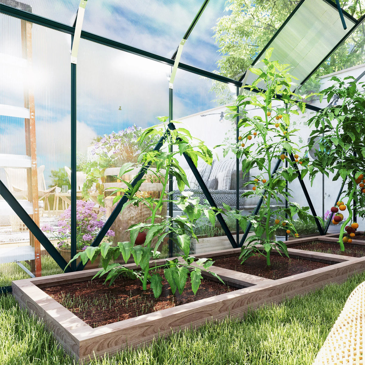 12ft x 8ft Walk-in Polycarbonate Greenhouse with Double Sliding Door