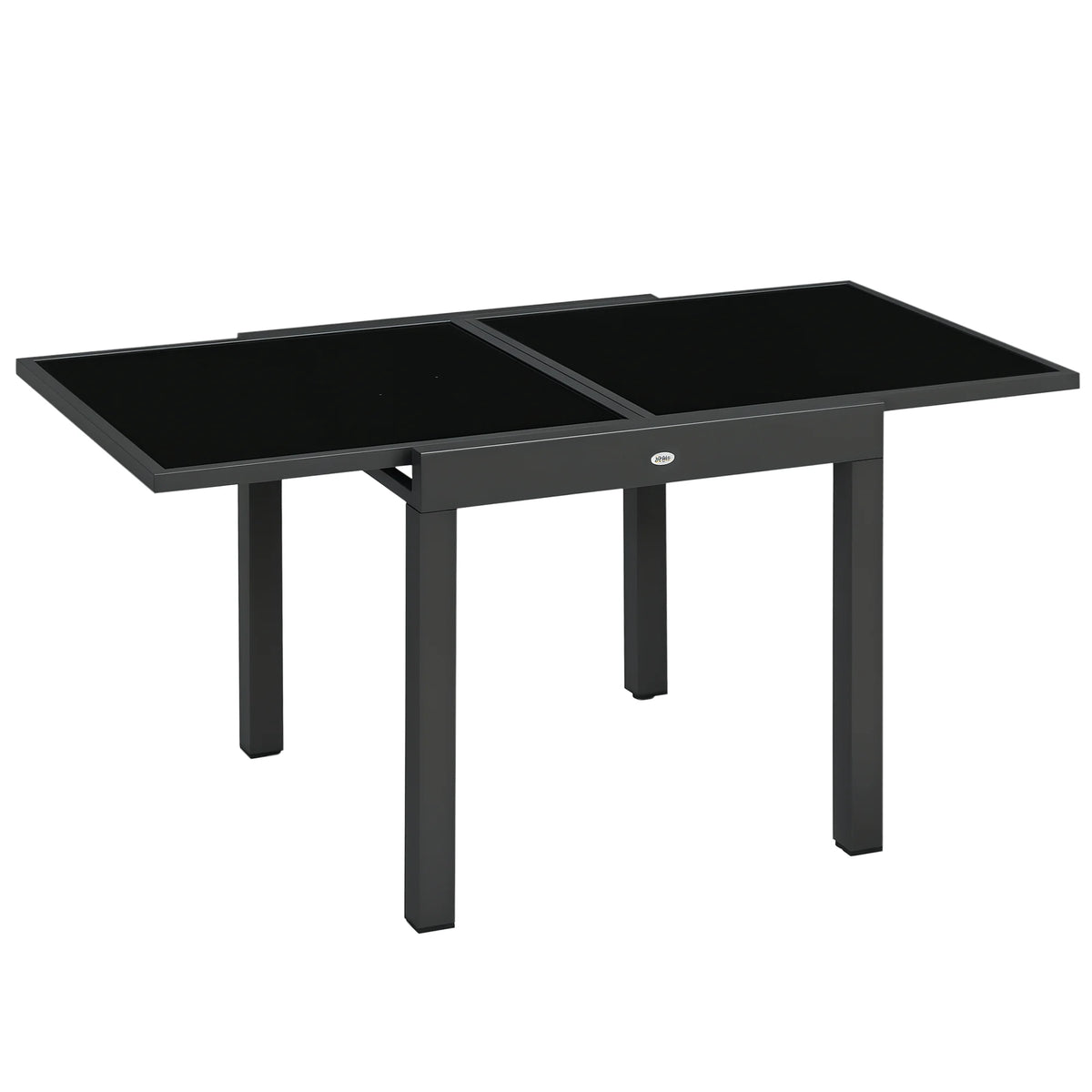 Extending Garden Table, Outdoor Dining Table with Aluminium Frame and Tempered Glass Tabletop