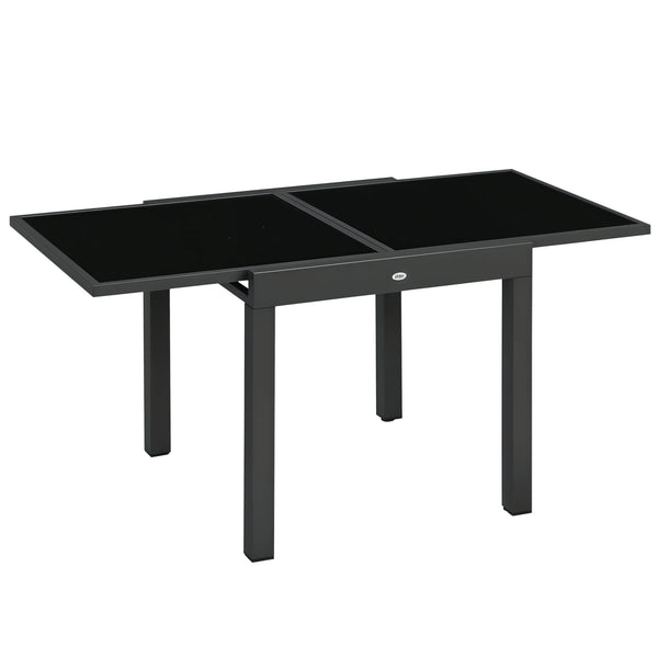 Extending Garden Table, Outdoor Dining Table with Aluminium Frame and Tempered Glass Tabletop