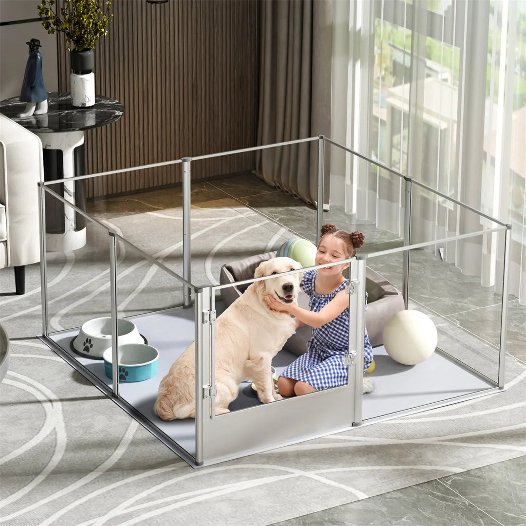 BINGOPAW Acrylic Pet Whelping Pen 6-10 Panels Multiple Sizes Clear Playpen Fence for Guinea Pigs Rabbits Small Animals