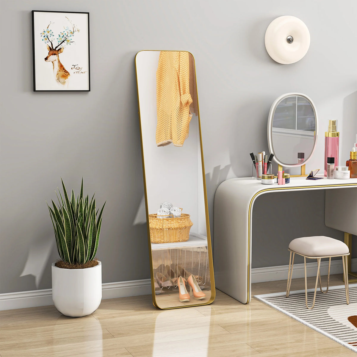 Full Length Mirror with Tilting Bracket, Rectangular Floor Mirror, 40 x 160 cm, Gold Tone