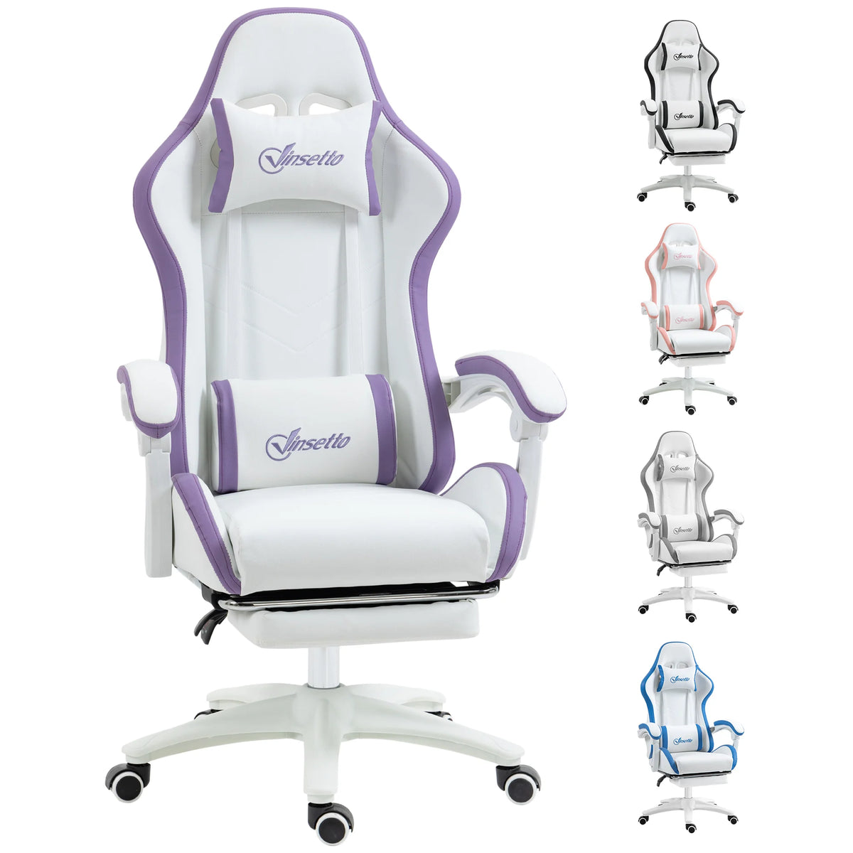 Racing Style Gaming Chair Reclines to 135 Degrees with Pull Out Footrest Head and Lumbar Pillows 45.5-53.5cm