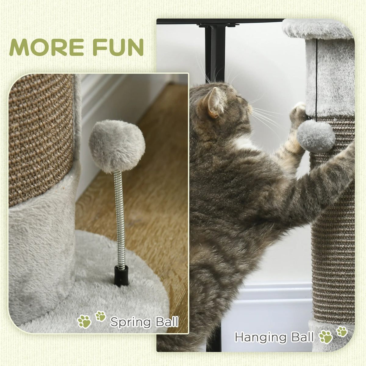 58cm Corner Cat Scratching Post with Sisal, Plush and Two Toy Balls, Grey