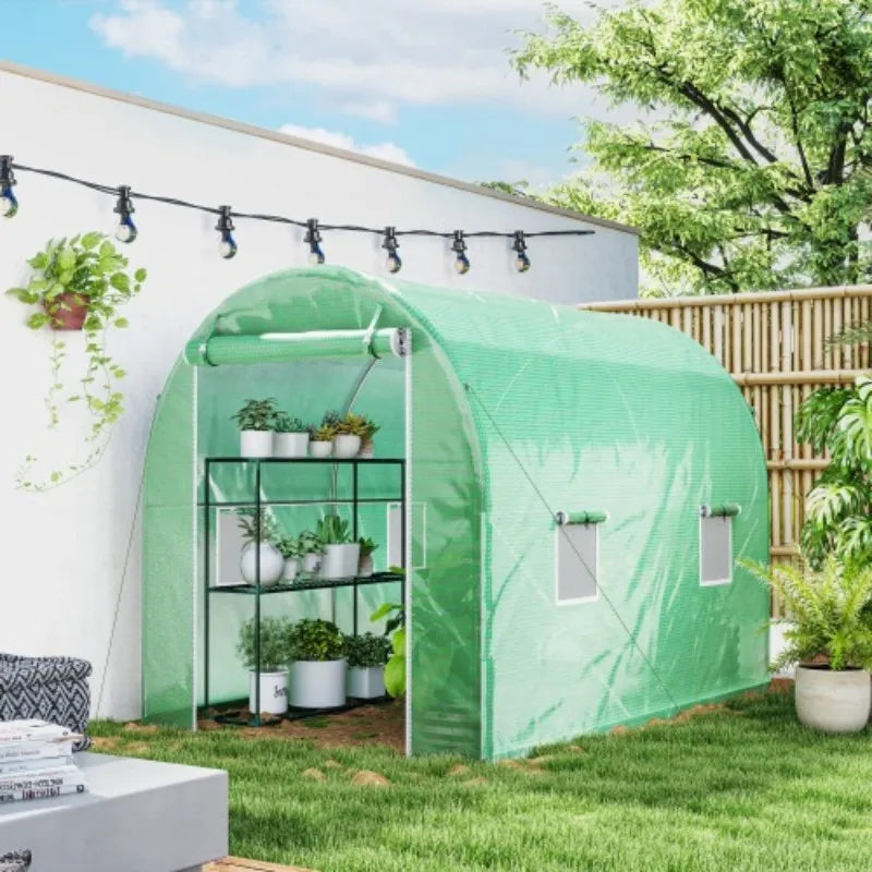 3 x 2m Walk-In Tunnel Greenhouse with Roll-Up Door, Mesh Windows and Galvanised Steel Frame