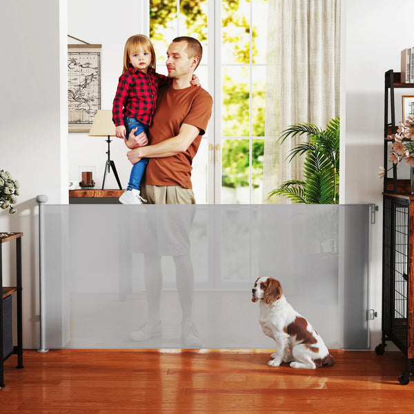 Retractable Stair Gate, Dog Gate Extends Up to 180cm Wide, Grey