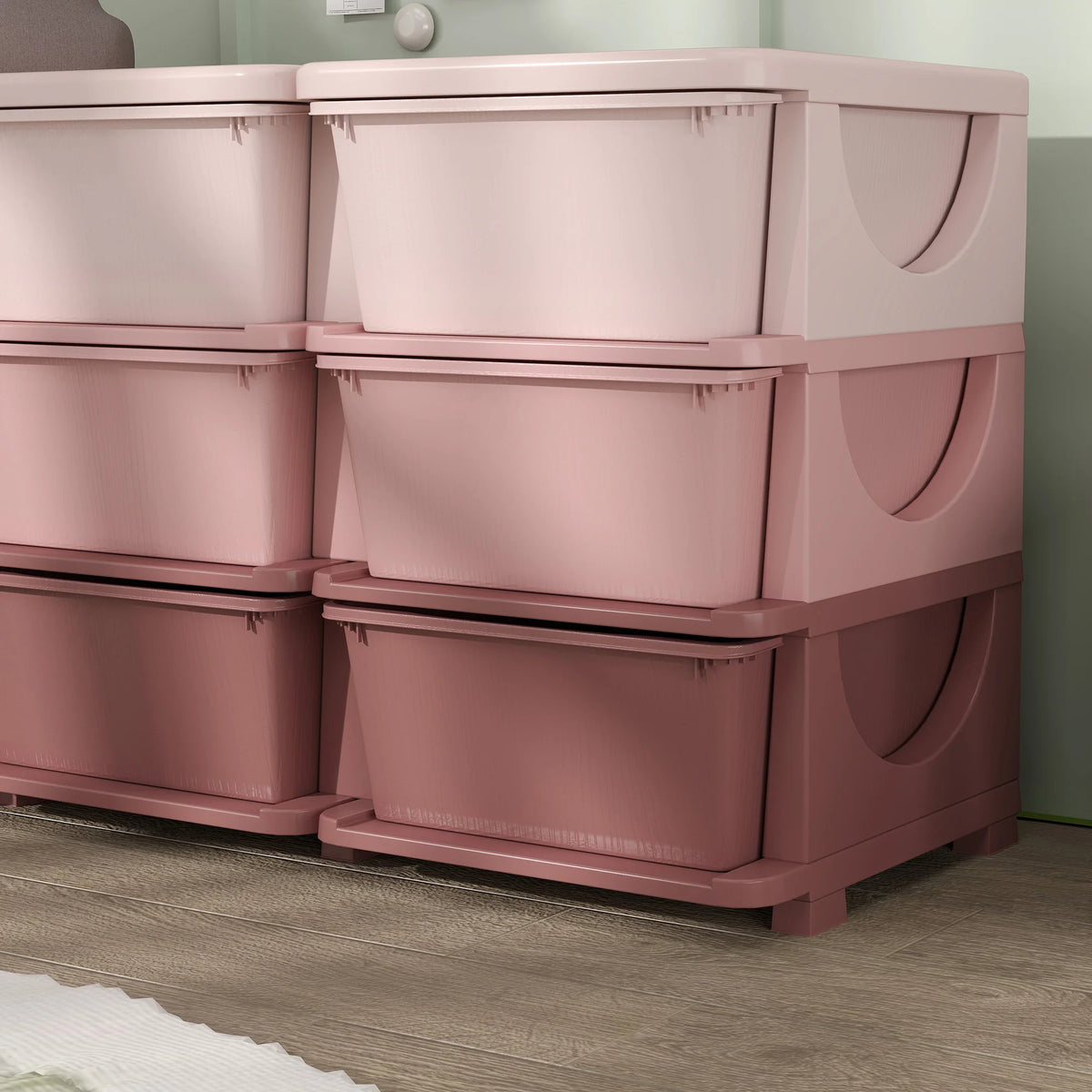 Kids 3 Tier Storage Drawer Unit with 9 Removable Drawers Plastic Chest Tower Rounded Edges