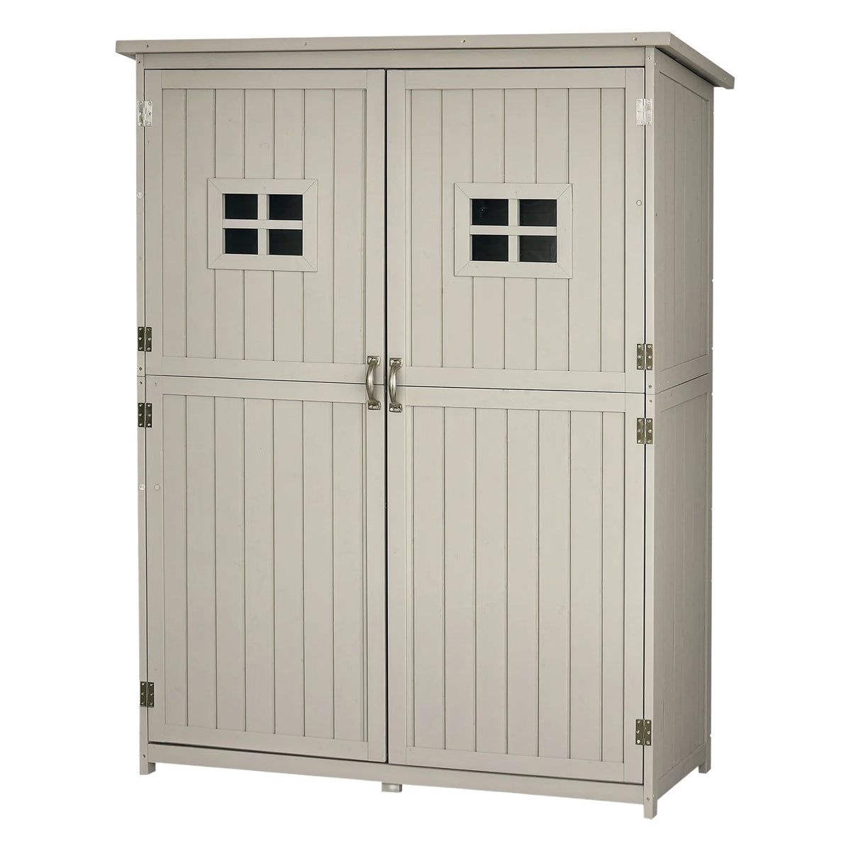 Wooden Garden Storage Shed with Double Doors and Three Shelves, 127.5 x 50 x 164cm