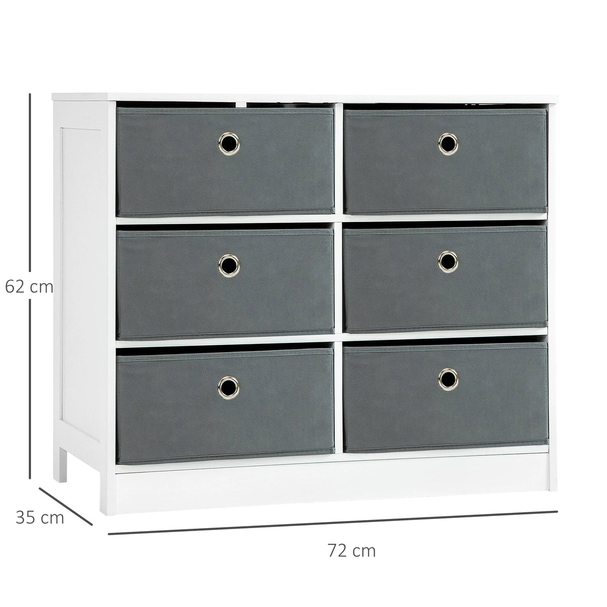Chest of Drawers with 6 Fabric Drawers, White and Grey