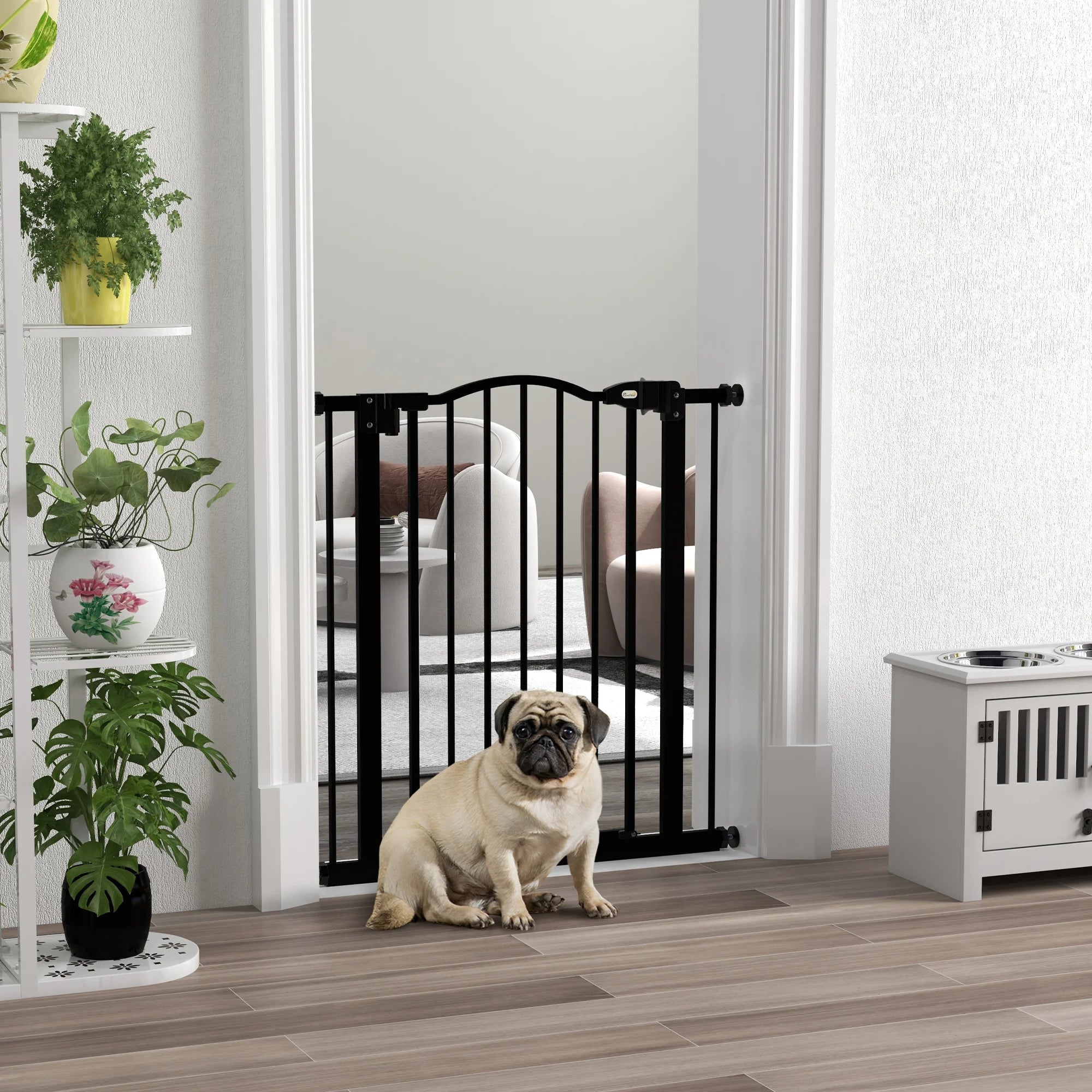 Adjustable Metal Pet Safety Gate with Auto-Close Door Double Lock for Dogs Cats Doorways Stairs 74-100cm Black