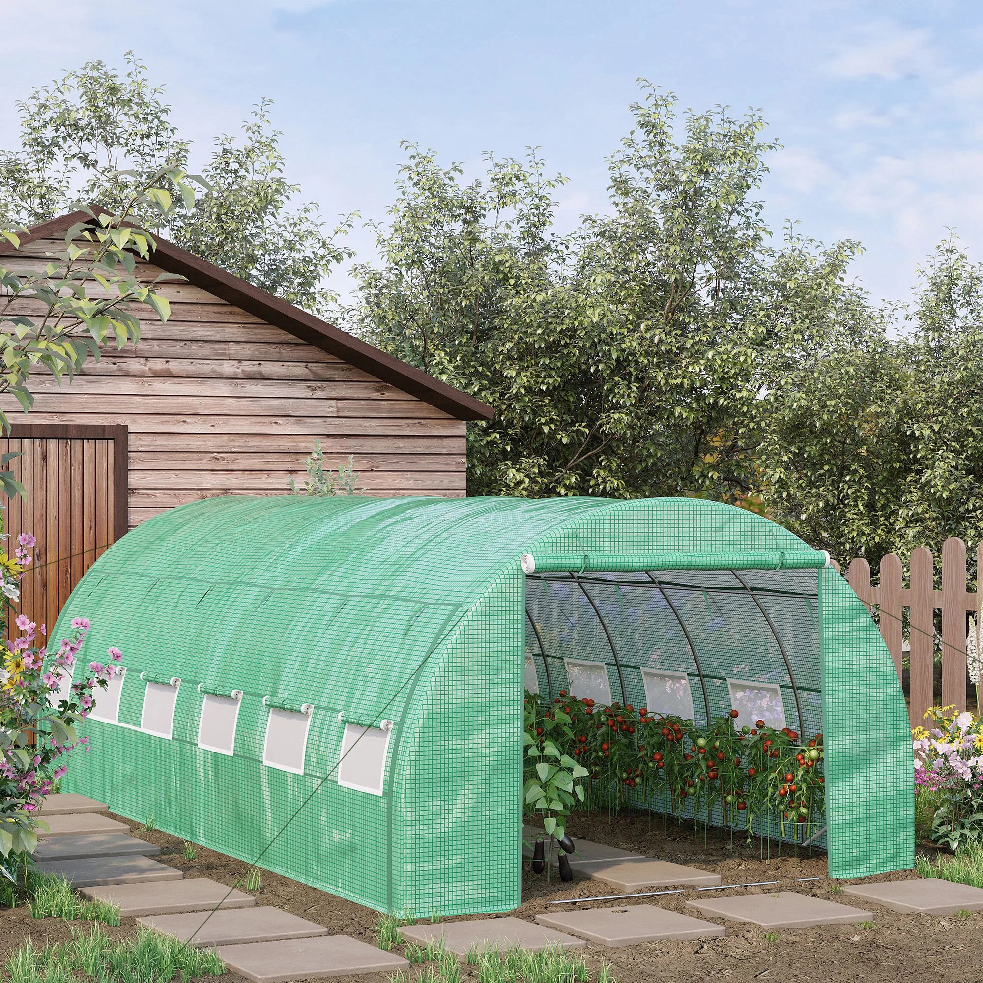 6 x 3m Walk-In Polytunnel Greenhouse with Roll-Up Sides, 12 Windows and Galvanised Steel Frame