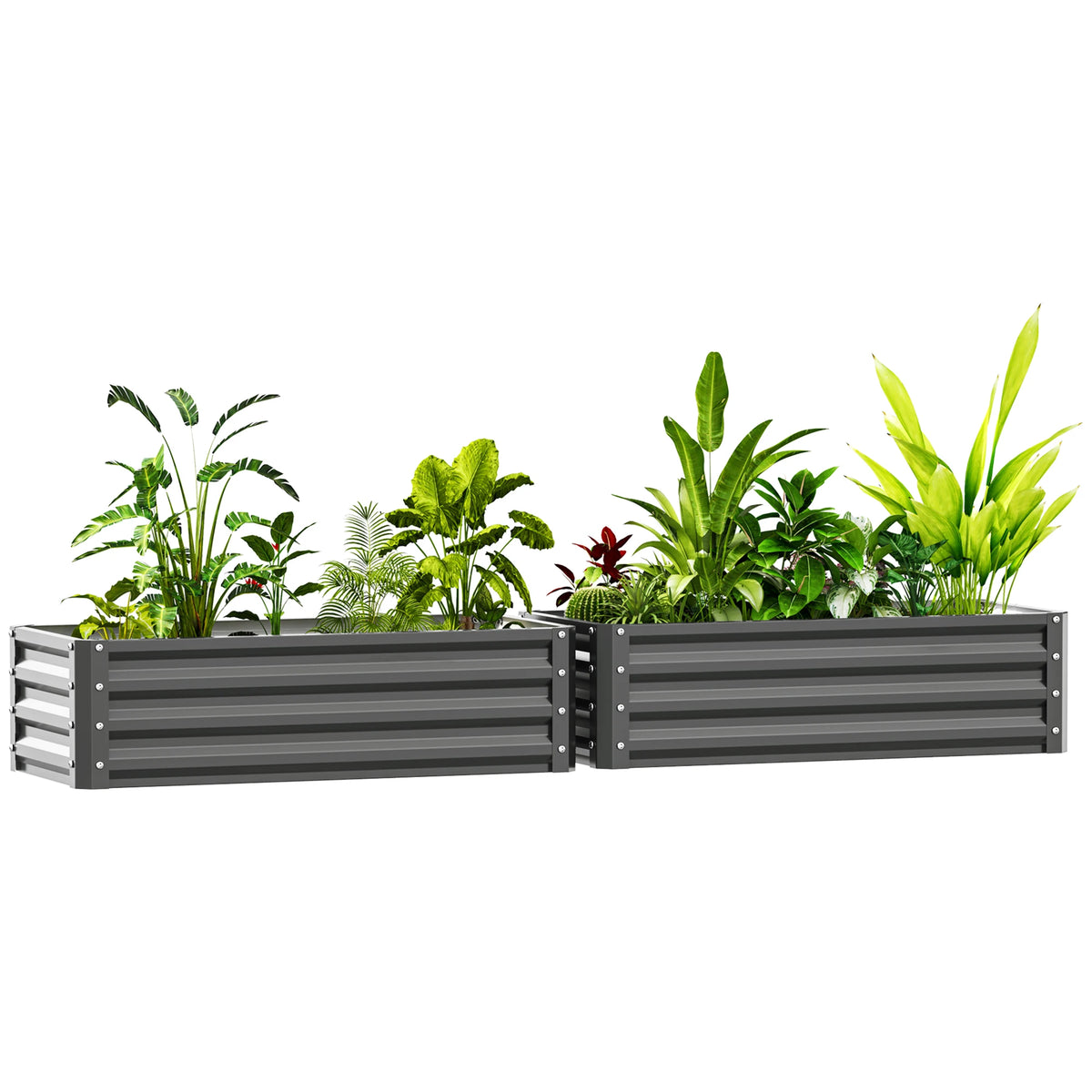Set of 2 Raised Garden Beds 110x50x30cm Galvanised Steel Planter Boxes with Open Bottom Light Grey