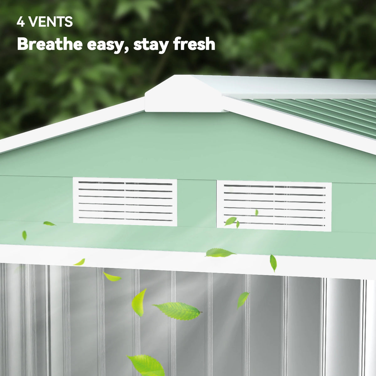 7 x 4ft Metal Garden Shed with Lockable Sliding Doors and Foundation Kit, Light Green
