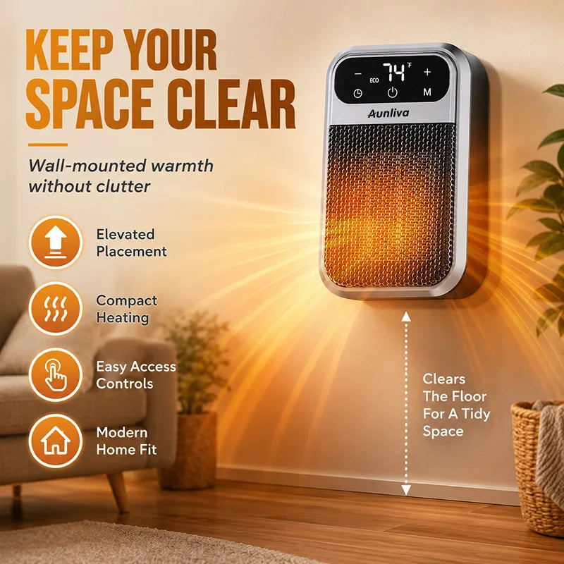Plug-in Wall Heater with Remote Control, Compact Electric Heater for Home and Office