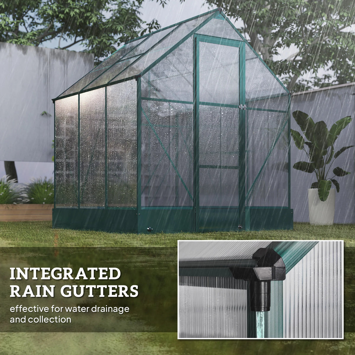 6 x 6ft Walk-in Polycarbonate Greenhouse with Aluminium Frame and Foundation