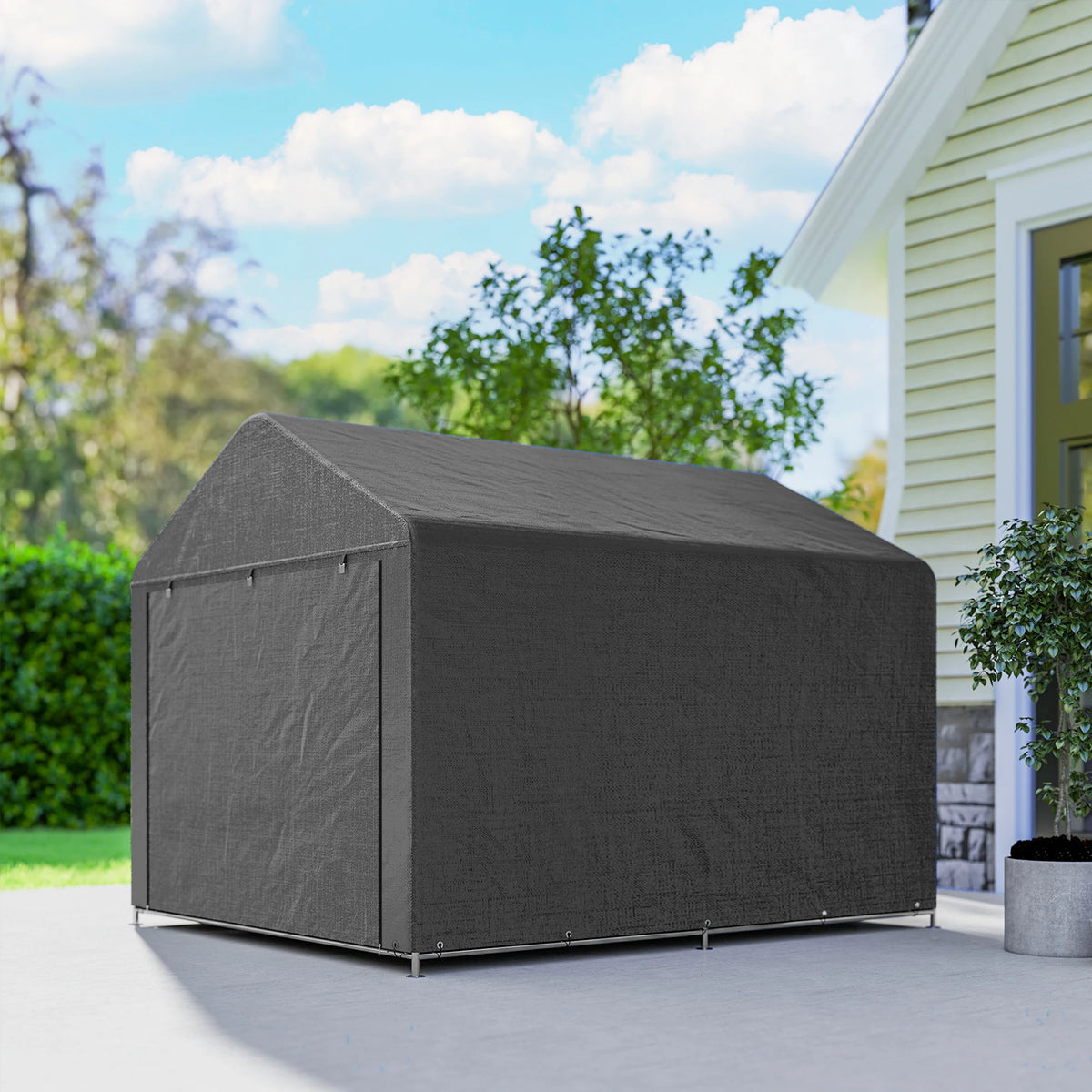 Garden Storage Shed Tent with Roll-Up Zipped Door, 6.6 x 7.8ft, Dark Grey