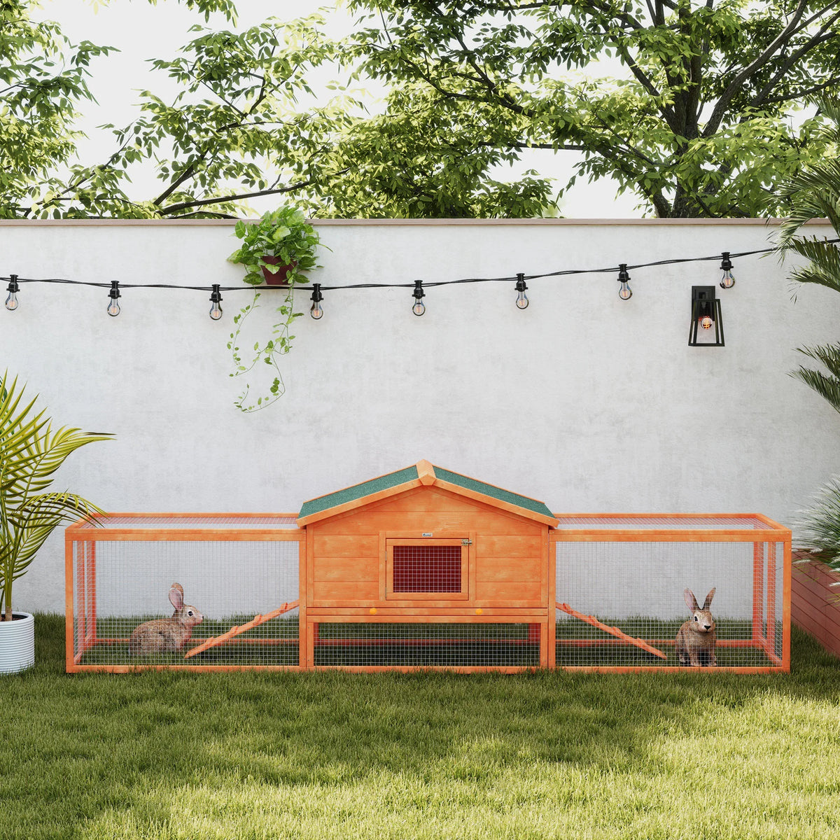 Extra Large Rabbit Hutch 309x70x87cm with Run Asphalt Roof Secure Latches and Pull Out Tray Orange