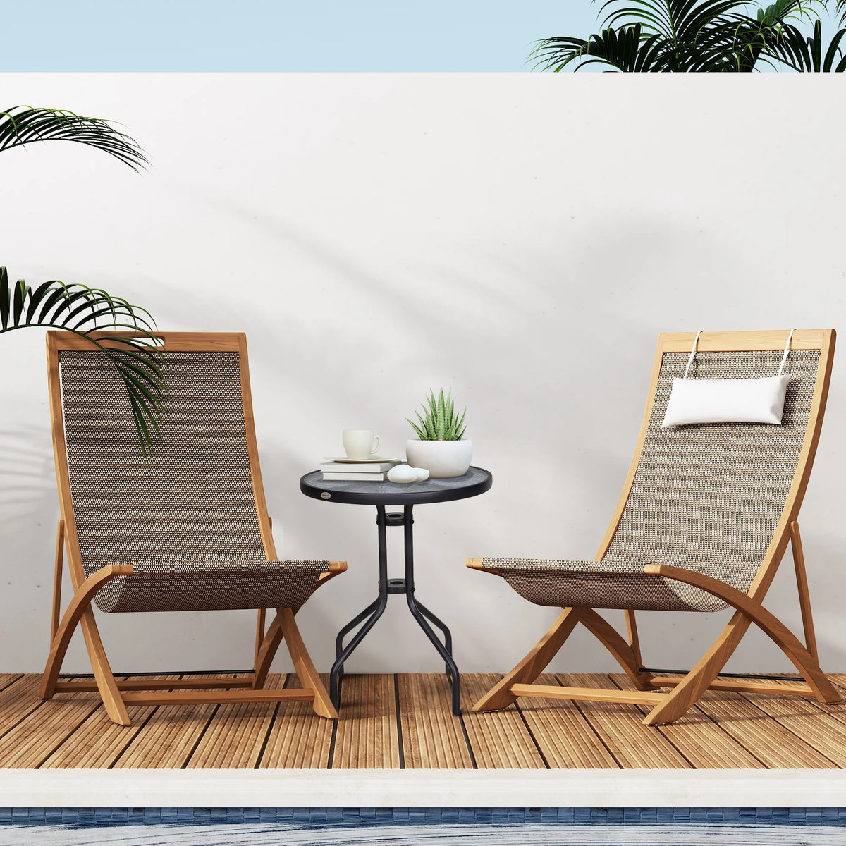 Round Outdoor Bistro Coffee Table with Tempered Glass Top, 60cm Diameter