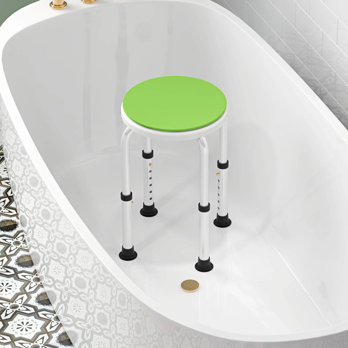 360 Degree Swivel Shower Stool with Non-Slip Feet, Green