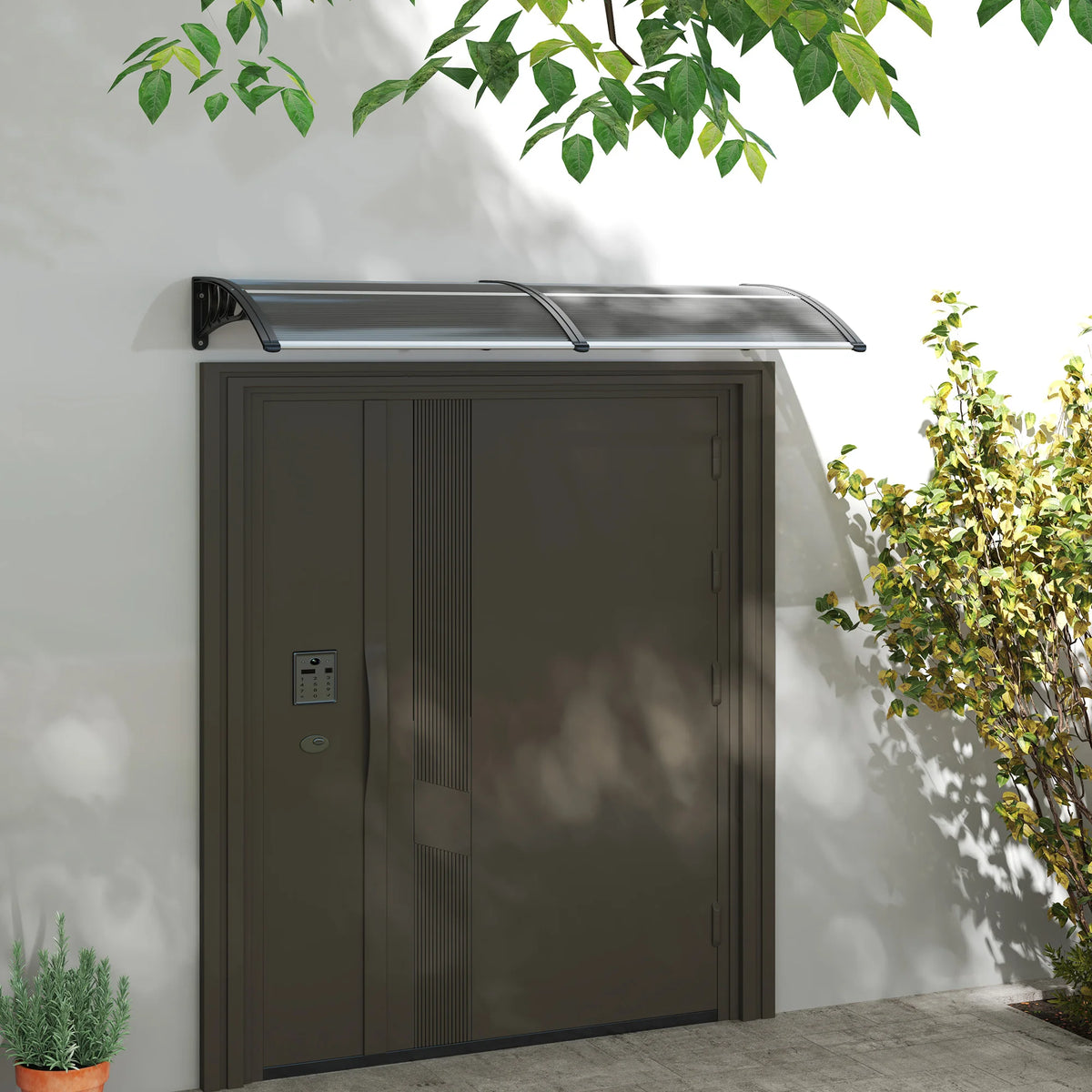 Door Canopy Awning 196 x 75cm, Polycarbonate Rain Shelter for Doors and Windows