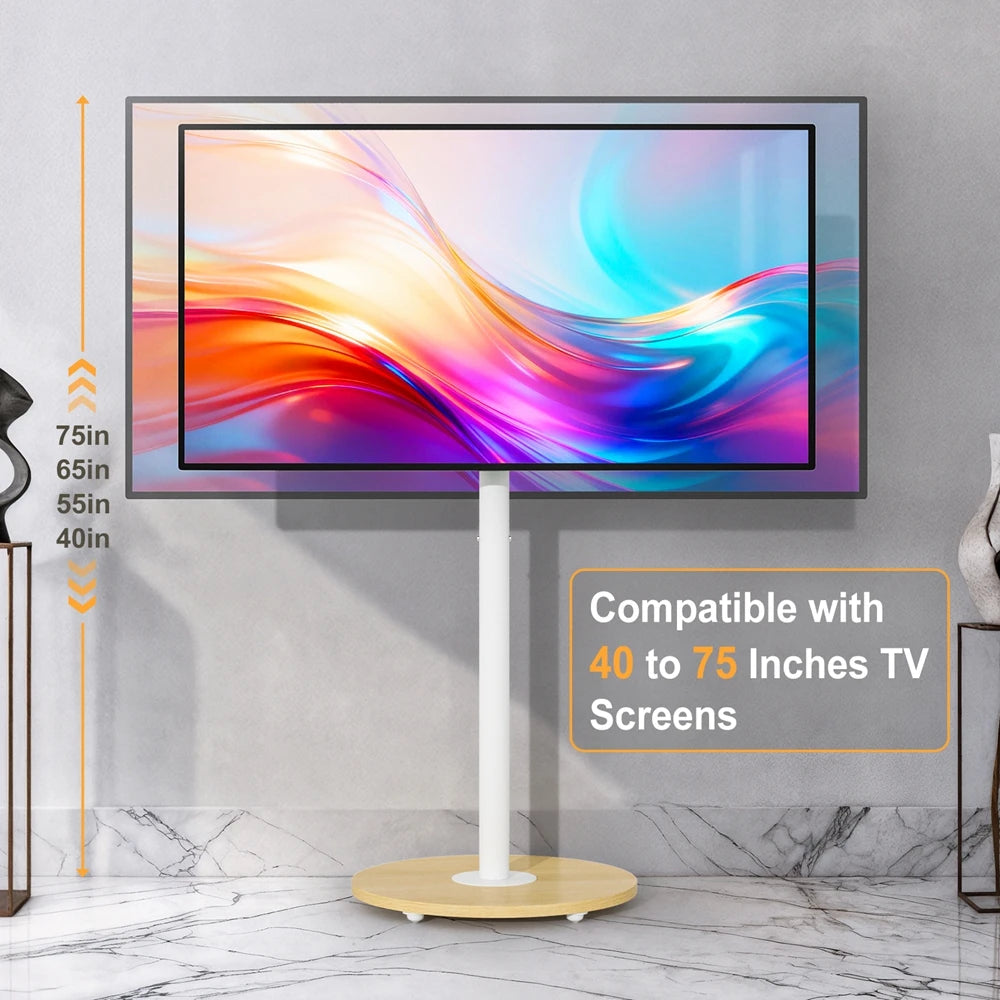 Height Adjustable Mobile TV Floor Stand with Hidden Wheels for 40-75 Inch TVs, 50kg Capacity