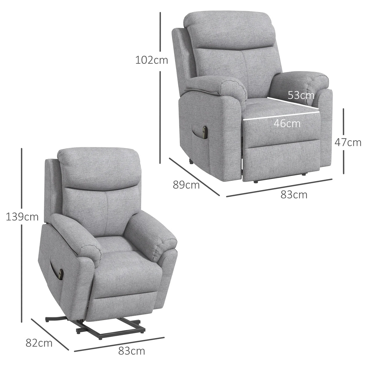 Power Lift Chair Electric Riser Armchair with Remote Control, Grey