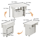 Folding Dining Table on Wheels with Cabinet and Open Shelf | 100cm Mobile Multipurpose Table in White