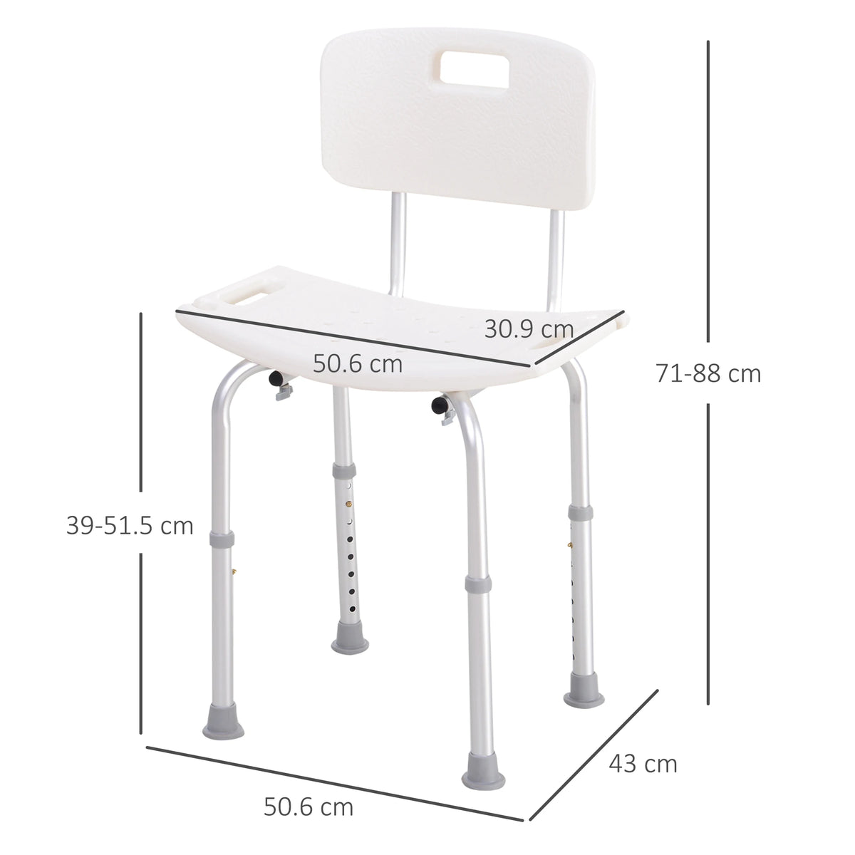 Bath Chair Shower Seat, Adjustable Bathroom Safety Aid for Elderly, Cream White