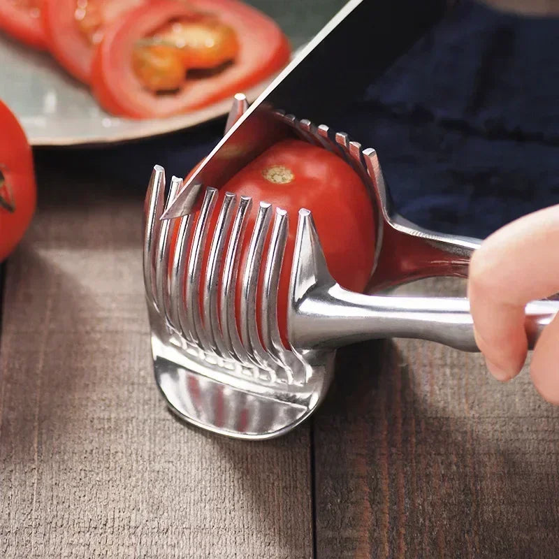 Manual Stainless Steel Handheld Fruit and Vegetable Slicer | Tomato Lemon Onion Potato Cutting Tool
