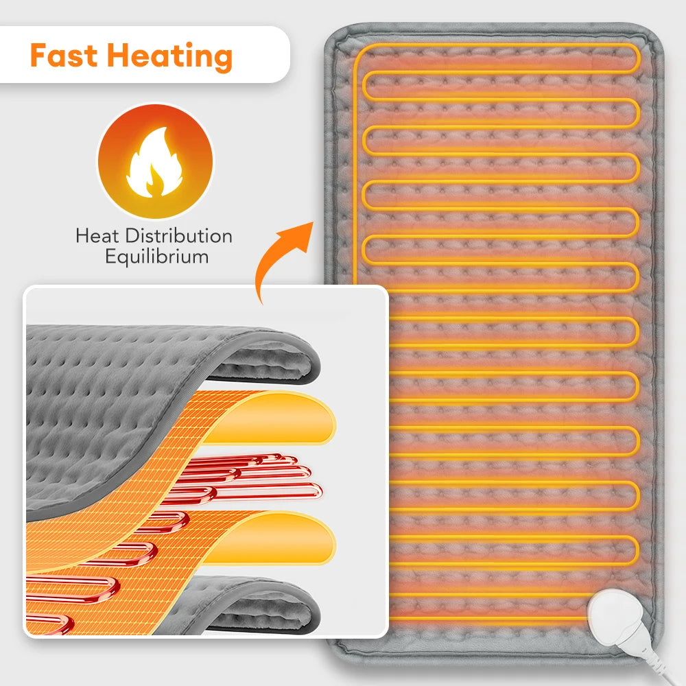 Electric Heating Pad 30 x 60cm, Double-Sided Soft Fleece with 9 Heat Levels and Timer, UK Plug