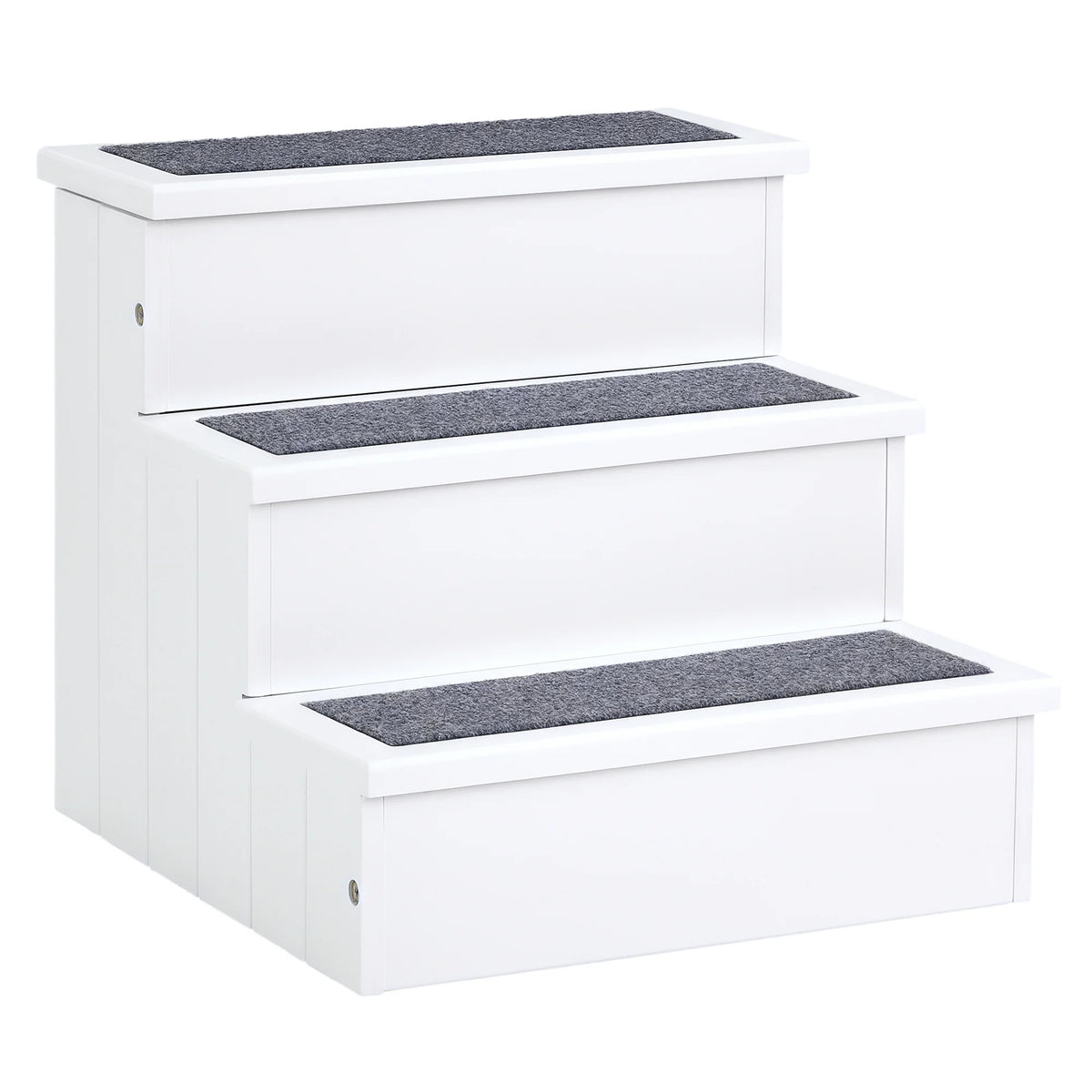 3-Step Wooden Pet Stairs with Carpeted Steps and Storage, White