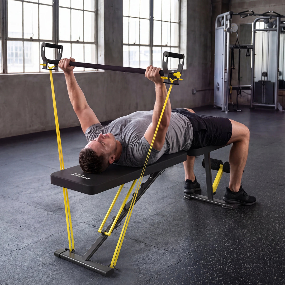 Adjustable Foldable Weight Bench with 7 Backrest Positions and Resistance Bands, Yellow
