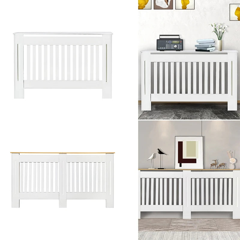 White MDF Radiator Cover Horizontal Striped Grille with Top Shelf Small Medium Large for Living Room Hallway