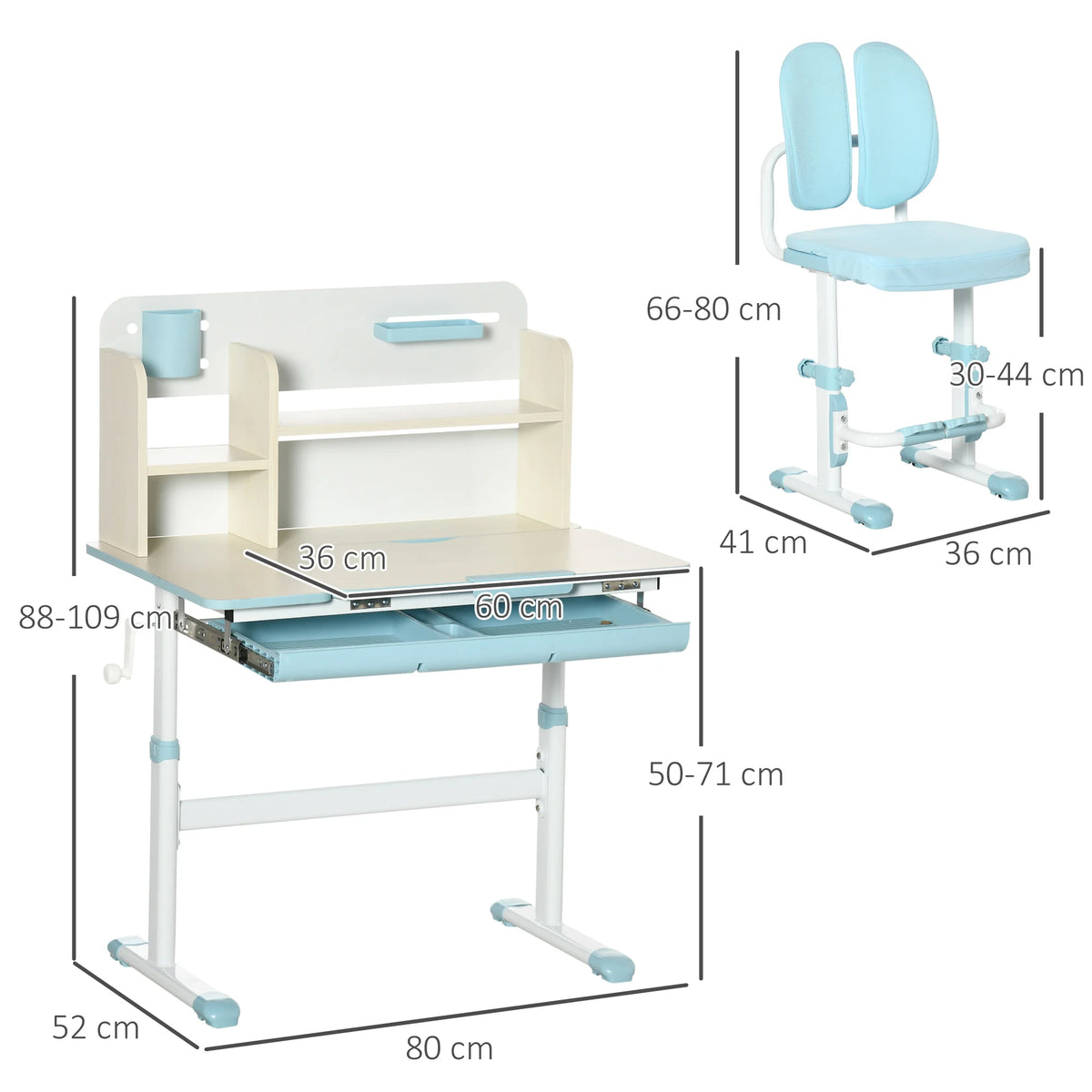 Kids Study Desk and Chair Set Height Adjustable with 60 Degree Tilting Top Drawer Shelf and Pen Holder