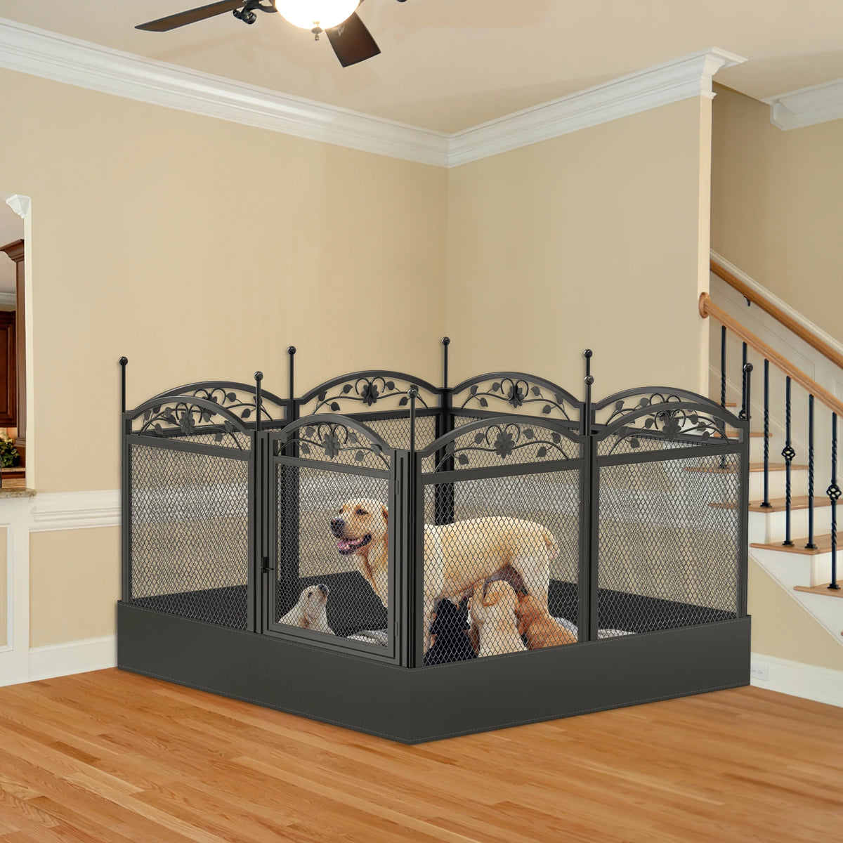 BINGOPAW 8 Panel DIY Heavy Duty Dog Playpen 126x126x88cm Waterproof Pad for Whelping Training Puppies