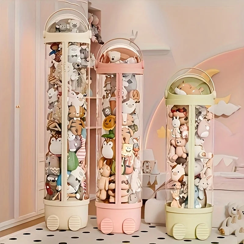 Stuffed Animal Storage Tube Tower Stackable Toy Organiser with Zip Lid for Kids Room Closet Bedroom