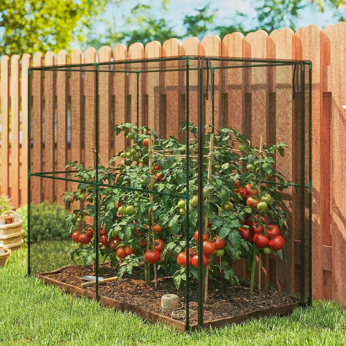 Walk-In Fruit Cage with Netting and Zipped Door, 200 x 100 x 160cm, Black